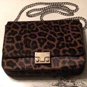 Loeffler Randall Leopard Print Calf Hair & Leather Crossbody Bag